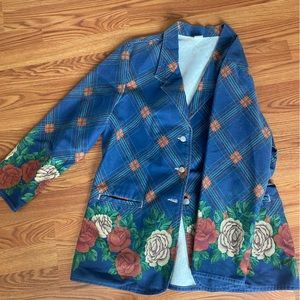 Vivaldi Jeanswear, Denim Button Jacket, Vintage, Rose and Plaid Pattern